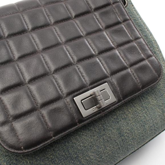 CHANEL chocolate bar Shoulder Bag lambskin sheep leather denim blue black - Picture 8 of 10